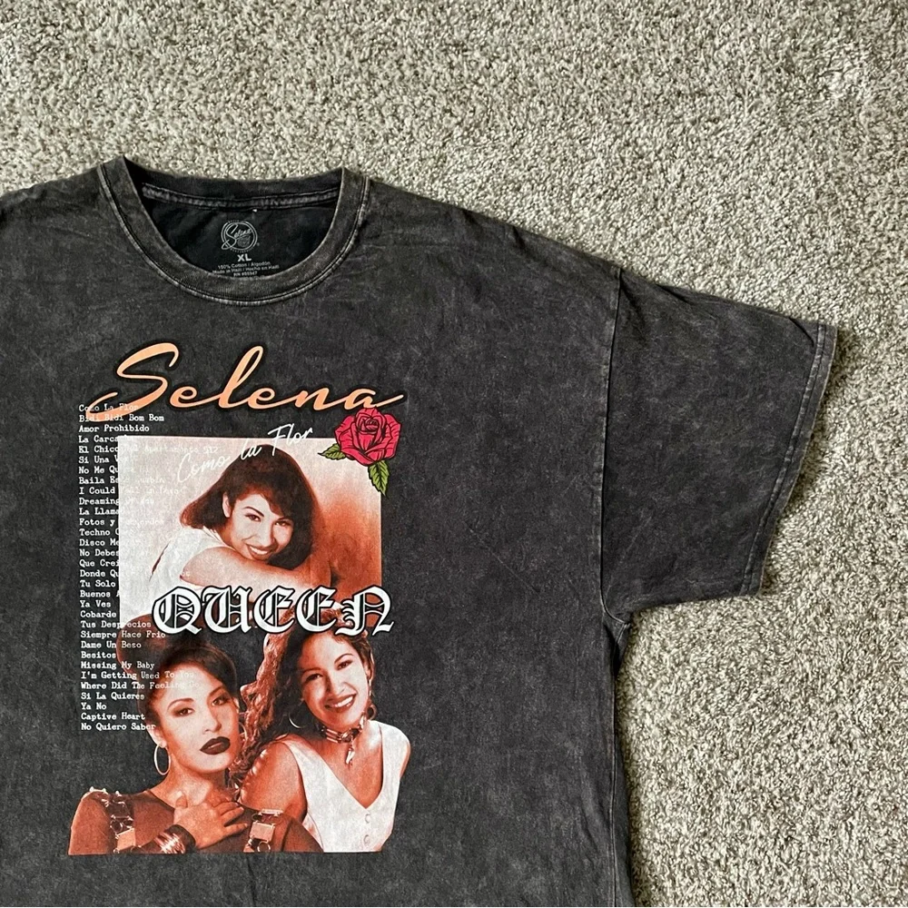 Selena Gray Bleach Dyed Band T-Shirt Size XL Graphic Song Lyrics Photos Cotton - Picture 1 of 12